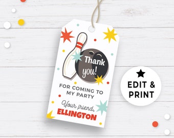 Editable Thank You Tags Bowling Party Favors, Instant Download Strike Up Some Fun Boy Birthday Party Decorations, Retro Bowling Tag 103BL