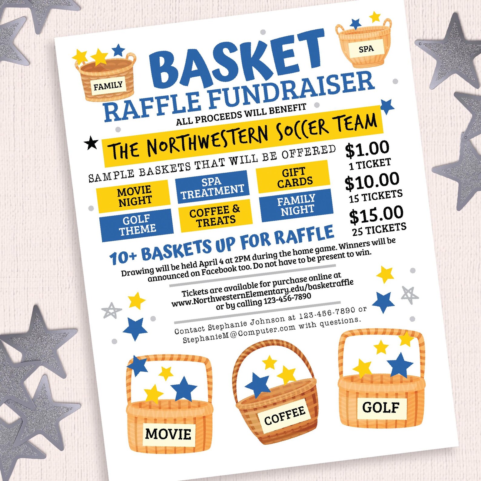 Editable Basket Raffle Fundraiser Flyer Template, School Sports ...