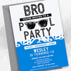 Editable Birthday Pool Party Invitation Boy, Teenage Pool Party, Backyard BBQ Invite Idea, Bro Birthday Invitation, Downloadable 144HL image 3