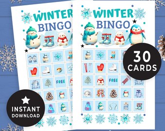 Utskrivbara vinterbingobrädor, vinterlovsbingokort, vinterklassfestbingo, bingospel för barn, vinterunderlandets bingo 26HL