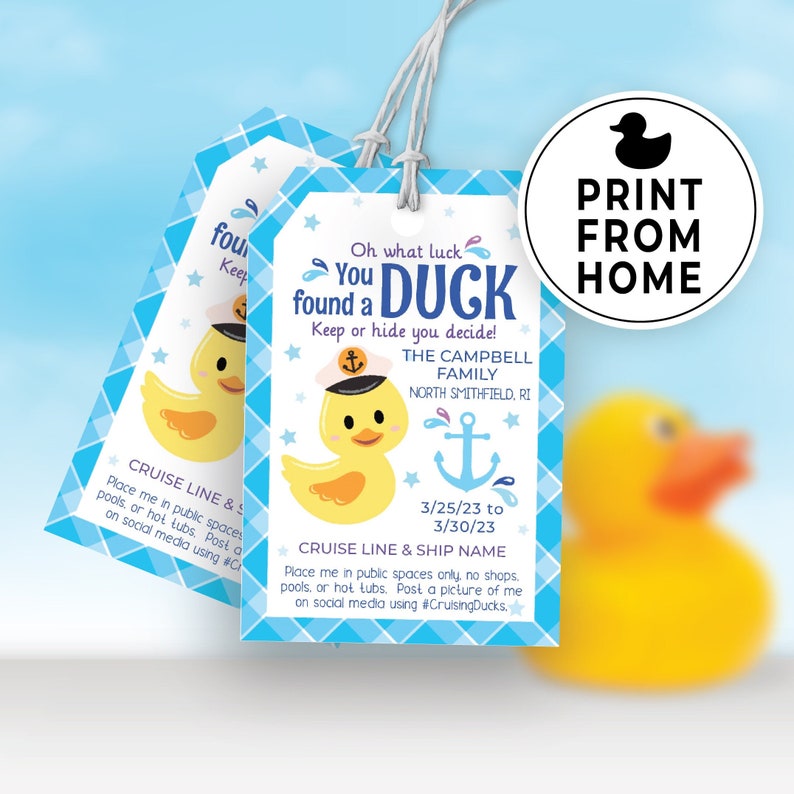Editable Cruising Duck Tags, Printable Tags for Cruise Ship Ducks, DIY Custom Rubber Duck Card, You've Been Ducked Kids Game Printable 148HL image 1