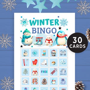 Tableros de bingo de invierno para imprimir, tarjetas de bingo de vacaciones de invierno, bingo de fiesta de invierno, juego de bingo para niños, bingo de Winter Wonderland 26HL