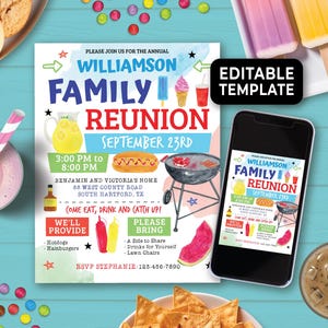 Editable Family Reunion Flyer Template, Digital Family Reunion BBQ Flyer, Reunion Invitation, Family Get Together Backyard BBQ Party 248HL