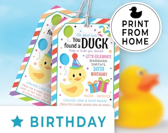 Editable Cruising Duck Birthday Tags, Printable Tags for Cruise Ship Ducks, DIY Custom Rubber Duck Card, You&#39;ve Been Ducked Printable  148HL
