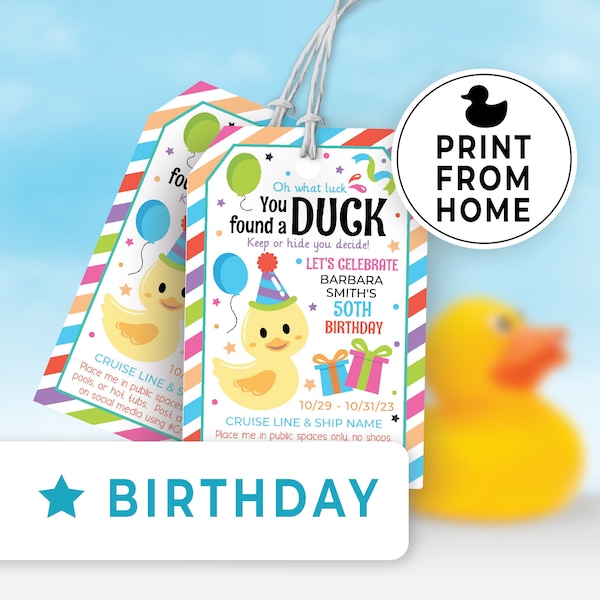 Editable Cruising Duck Birthday Tags, Printable Tags for Cruise Ship Ducks, DIY Custom Rubber Duck Card, You've Been Ducked Printable  148HL