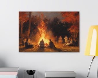 Quadro su tela con falò autunnale, scena rustica e accogliente di falò, decorazioni autunnali, calore e unione, perfetto per la casa e come regalo