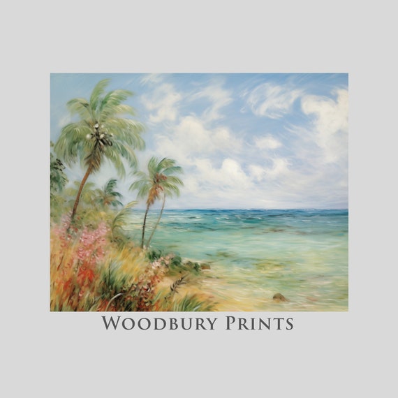 木版画『Tropical paradise 』 Tropical Paradise | Vintage Inspired Landscape Print | Digital