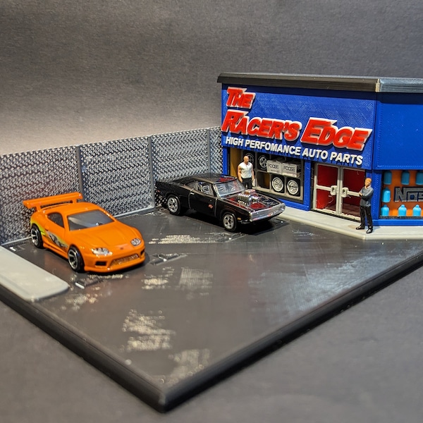 1:64 Scale Race Shop Diorama - "The Racers Edge" - 3D Printed - Perfect for Diecast Cars