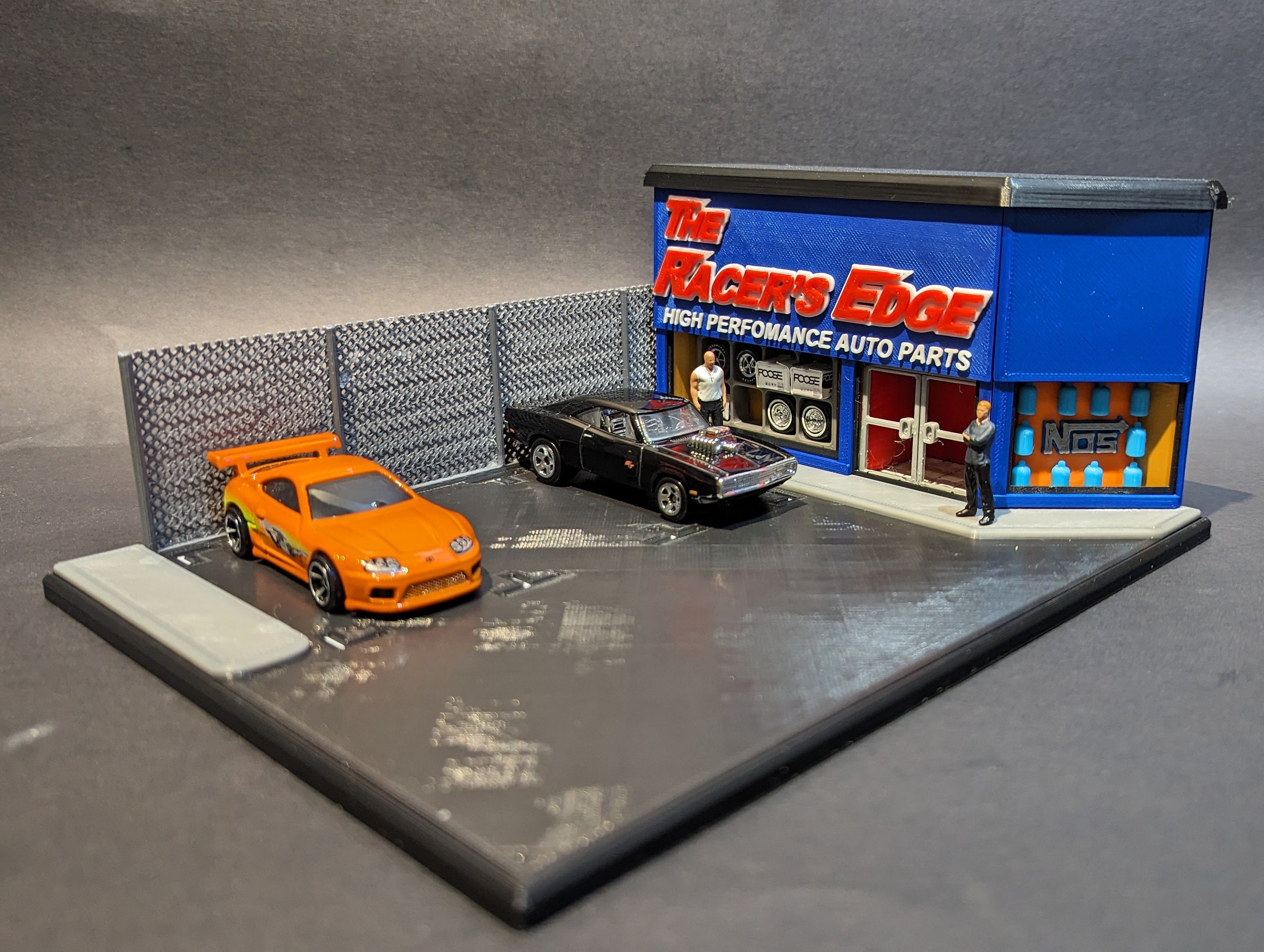 ☆ 1/64 Creative Garage Board ③ 1:64 Scale - Blue 3 Car Garage with Opened and Closed Garage