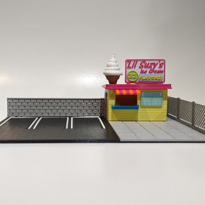 3D Printed Small Ice Cream Stand with Parking Spots for 1/64 Scale Cars