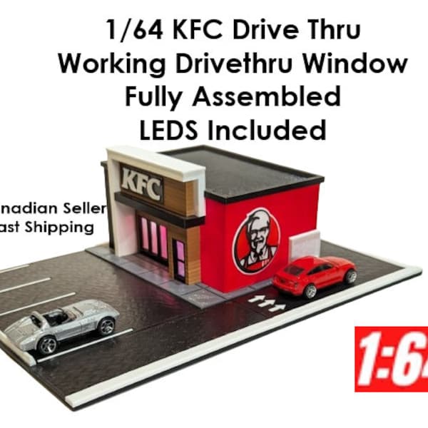 3D Printed Drive Thru KFC Diecast Diorama | Hotwheels | 1:64 Scale | Matchbox | Display Stand