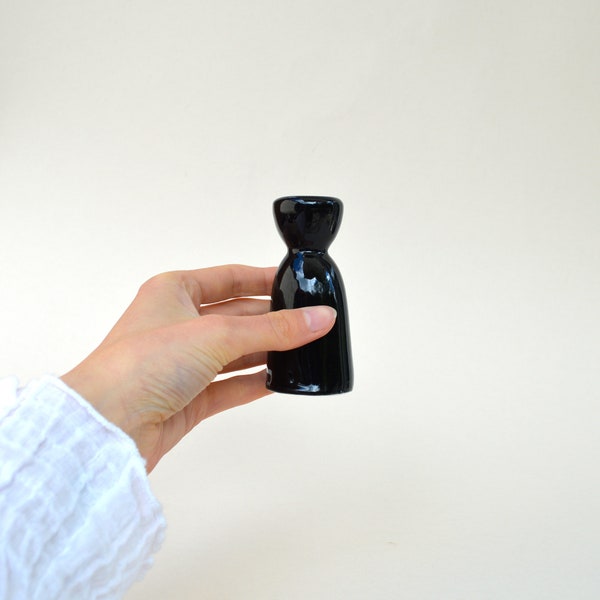 Artistic Black Glaze Ceramic Candle Holder - 40x90mm Handcrafted Tapered Candlestick Holder - Unique Pottery Art