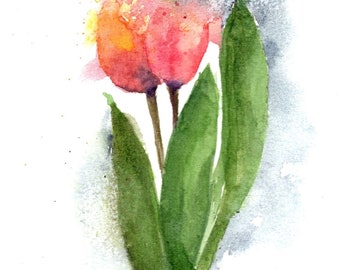 Spring Duo: Original Watercolor Painting of Two Tulips, 5x7 inches