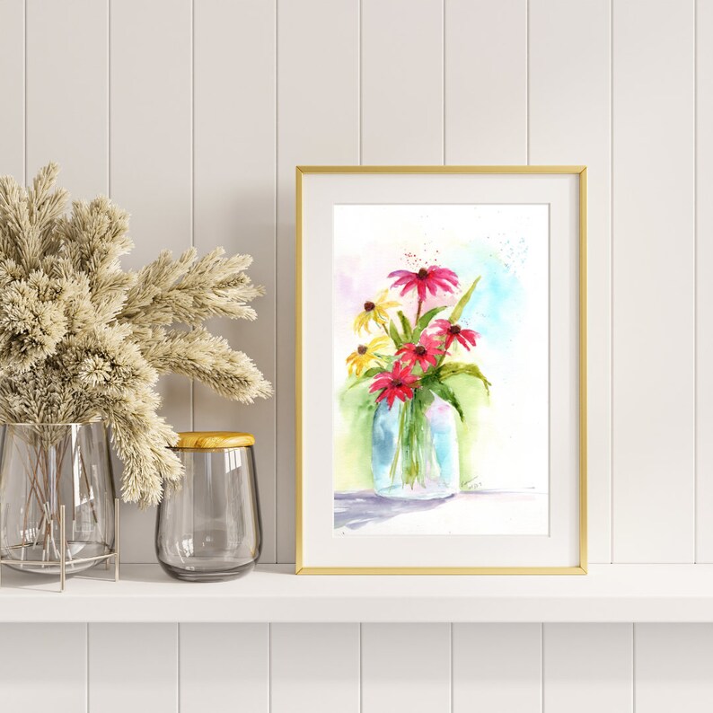 Original Watercolor Painting of Colorful Flowers in a Glass Vase ...