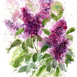 Original watercolr painting of lilac flowers  - not print , wall art
