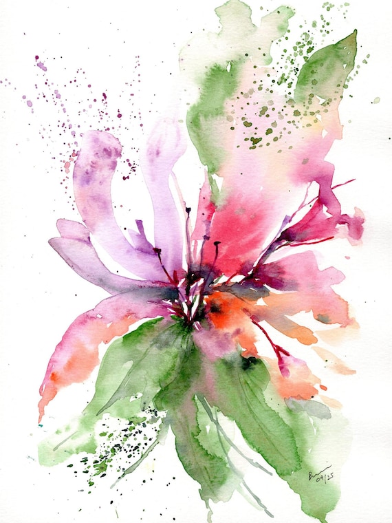 水彩画 アート 花の絵 オリジナル水彩花の絵画 – 9×12インチのモダンな植物壁アート、唯一無