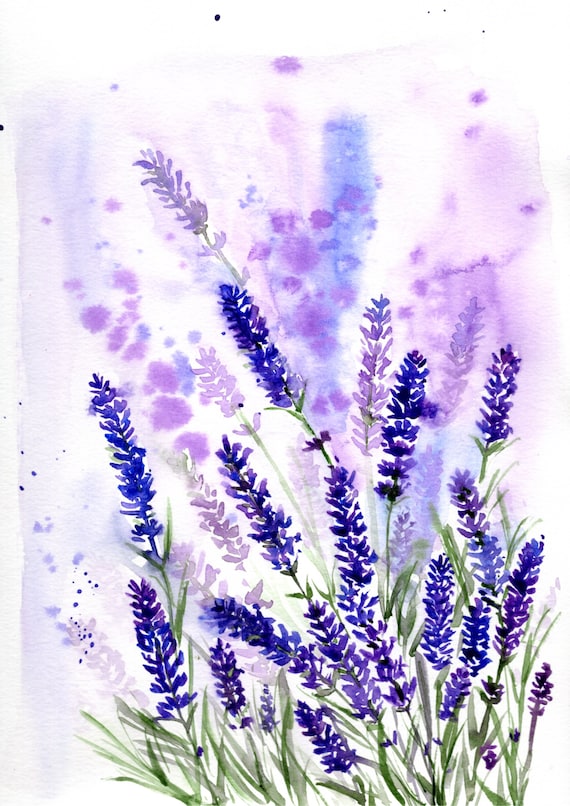 Original Watercolor Painting of Lavender Flowers, 9x12 Inch ,not