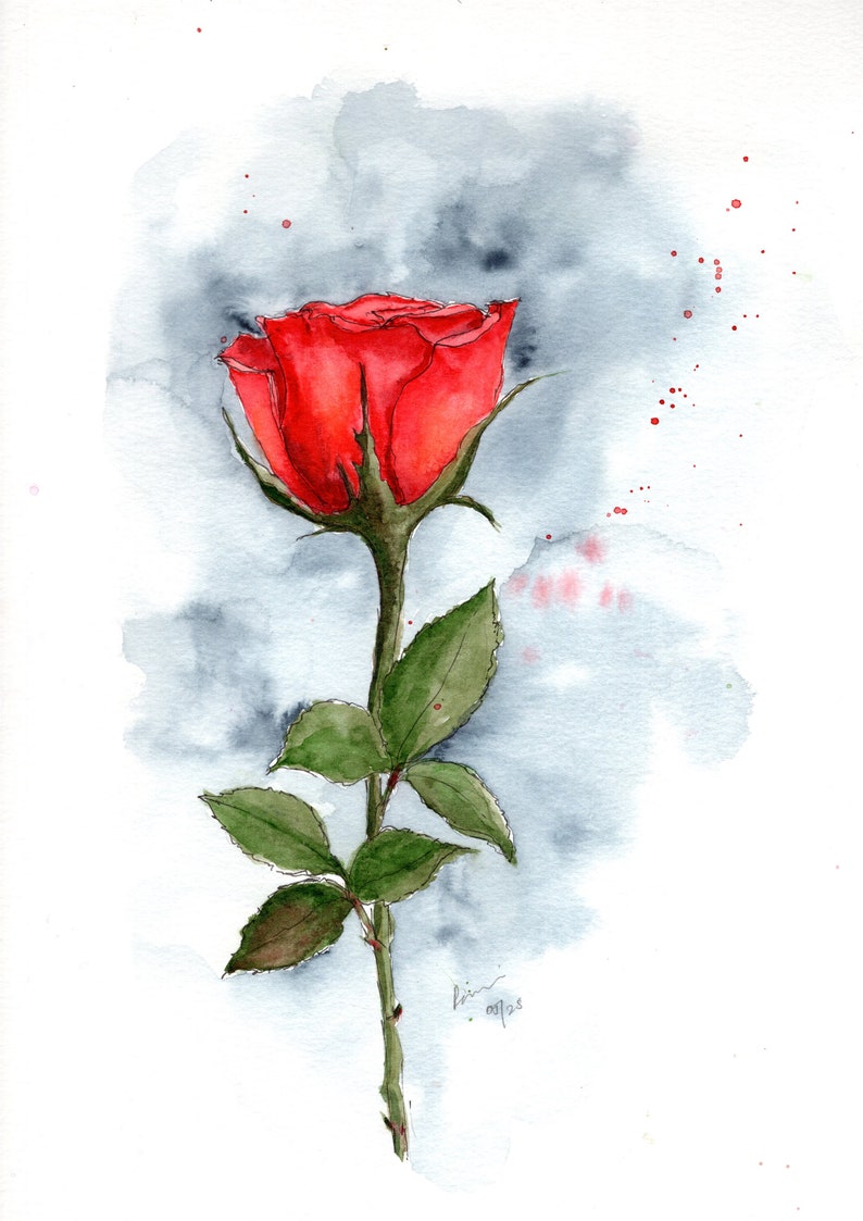 Original Watercolor Red Rose Painting - Not Print - Etsy