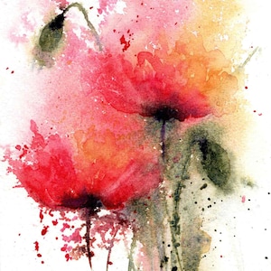 Original Watercolor Painting  - poppies , affordable art, hand painted not print