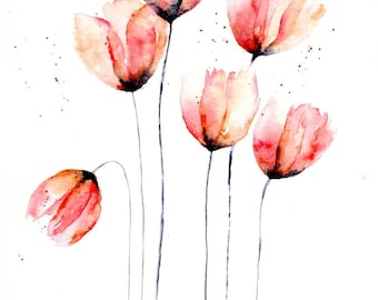 Original Watercolor Painting of transparent flowers – minimal floral art ,not print
