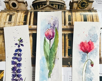 Original hand painted watercolor flower bookmarks