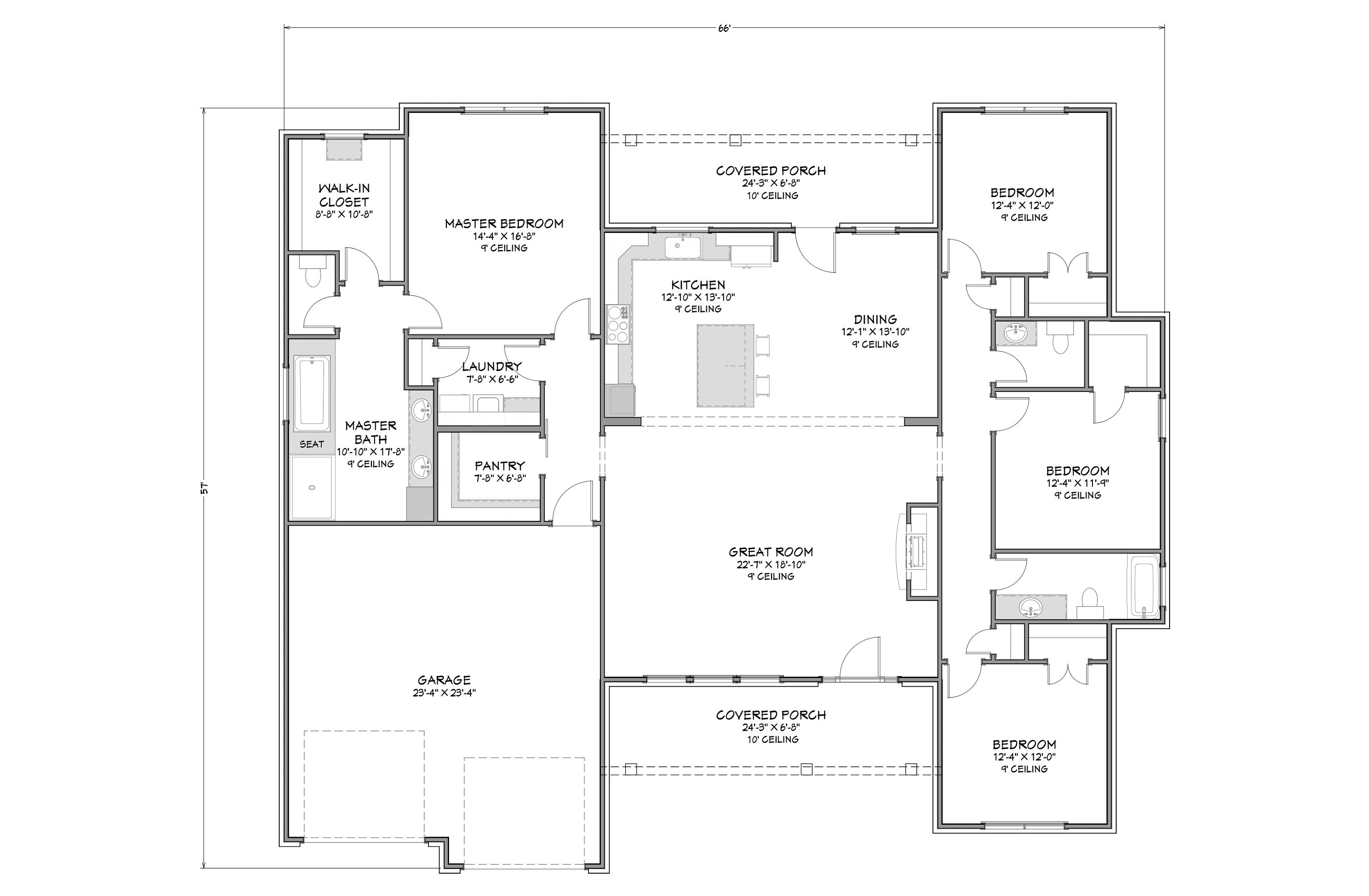 Urban Farmhouse - 4 Bedroom, 2.5 Bath - 2,380 SF - Front Load Garage - PDF Design Plans