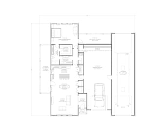 Casa de campo com garagem para RV - 1 quarto, 1,5 banheiros - 1428 pés quadrados - Plantas em PDF - Leia à direita e ao contrário