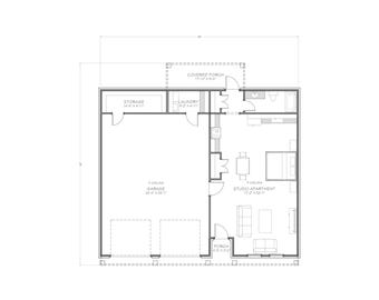 Garagem 40x45 com apartamento estúdio - 804 pés quadrados de área útil - Projeto em PDF