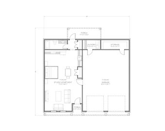 Garagem 40x45 com apartamento estúdio - Área habitável de 804 pés quadrados - Projetos em PDF - Leia à direita e ao contrário