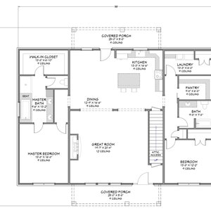 Urban Barndominium - One Level - 2 Bedroom, 2 Bath - 2,033 SF - Rear Porch - PDF Design Plans