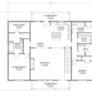 Urban Barndominium - Two Level - 3 Bedroom, 3 Bath - 2,487 SF - Rear Porch - PDF Design Plans