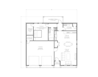 Garagem 40x45 com apartamento de 1 quarto - Área útil de 1114 pés quadrados - Projeto em PDF