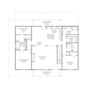 Urban Barndominium - One Level - 2 Bedroom, 2 Bath - 2,033 SF - Rear Porch - PDF Design Plans