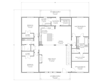 Urban Barndom - Zweistöckig - 4 Schlafzimmer, 3 Bäder - 3.026 SF - Hintere Veranda - PDF Design-Pläne