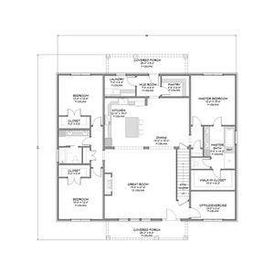 Urban Barndominium - One Level - 3 Bedroom, 2 Bath - 2,416 SF - Rear Porch - PDF Design Plans