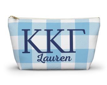 kappa kappa gamma personalized makeup bag, kappa kappa gamma merch, kappa kappa gamma little gifts, custom sorority merch, KKG makeup bag