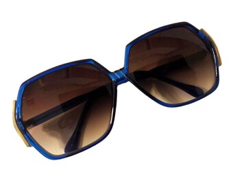 Lunettes de soleil vintage Bonneau des années 1970, monture bleu marine, accent doré, taille unique, livraison gratuite