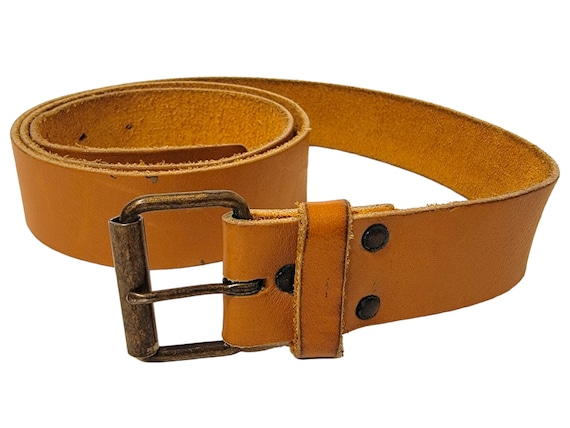 Vintage Thin Caramel Brown Leather Belt 34 to 38 … - image 1