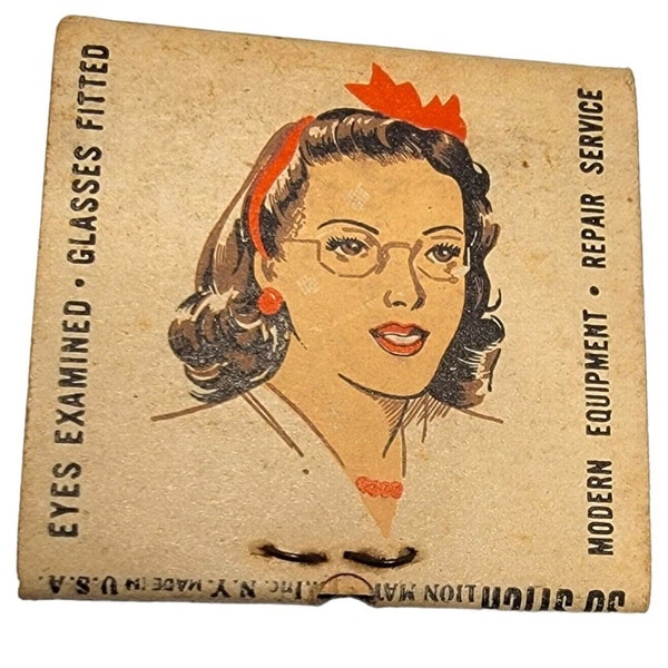 Vintage Optometrist Matchbook 1940s UNSTRUCK Falbo Opticians Detroit Eye Doctor Gift FREE SHIPPING