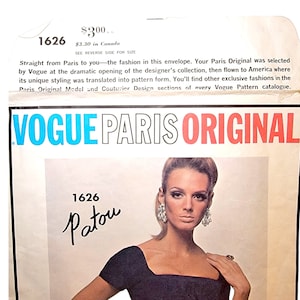 Vogue 1626 Patou Vintage Paris Original Sewing Pattern 1960s Mod Dress Size 14  Bust 34 Inches Complete FREE SHIPPING