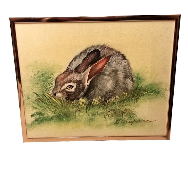 W. Chapman Signed Rabbit Vintage Art Original Painting Oil On Canvas Framed FREE SHIPPING