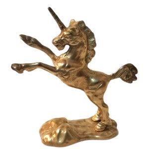 Brass Unicorn Figurine Mounted on Cloud Shaped Rounded Base