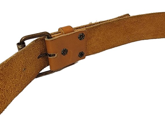 Vintage Thin Caramel Brown Leather Belt 34 to 38 … - image 3
