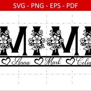 Floral Mimi Split Name Rahmen SVG, Floral Mimi SVG, Mimi Silhouette-Datei, Mimi Cricut-Datei, Muttertag svg, Mimi mit Blumen svg Oma