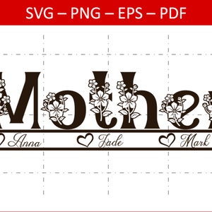 Floral moeder splitsen naam frame SVG, Floral mama SVG, moeder SVG, moeder silhouet bestand, mama Cricut bestand, Moederdag SVG, moeder met bloem