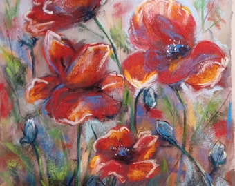 Where Colors Bloom, Soft Pastel Painting, Poppy Art, Flower Art, Fine Art, Impressionistic Art, Landscape Art, Home Decor