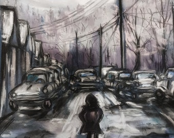 Time Stands Still, Soft Pastel Painting, 9.5 × 12, Fine Art. Street Scene Art, Landscape Art, Pastel Drawings, Nostalgic Art, Wall Art, Home