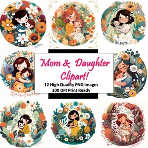 Mother daughter clipart 12 PNGs, mom girl clipart Instant Download, mom clipart, mommy clipart, Mother’s Day clipart