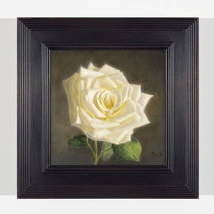 White Rose Still Life – Original Oil Painting in Handmade Frame