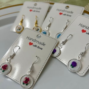 Hand-Embroidered Floral Earrings, Hypoallergenic Nickel-free, coquette cute demure, Gift for Her